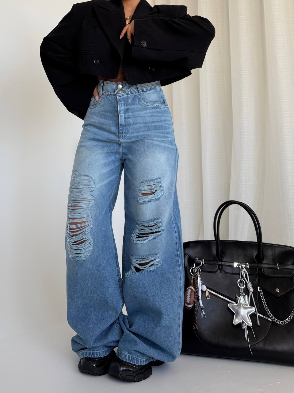 شلوار جین فول بگ آبی روشن FRED DENIM کد : ۷۰۶۸۸ - Image 3