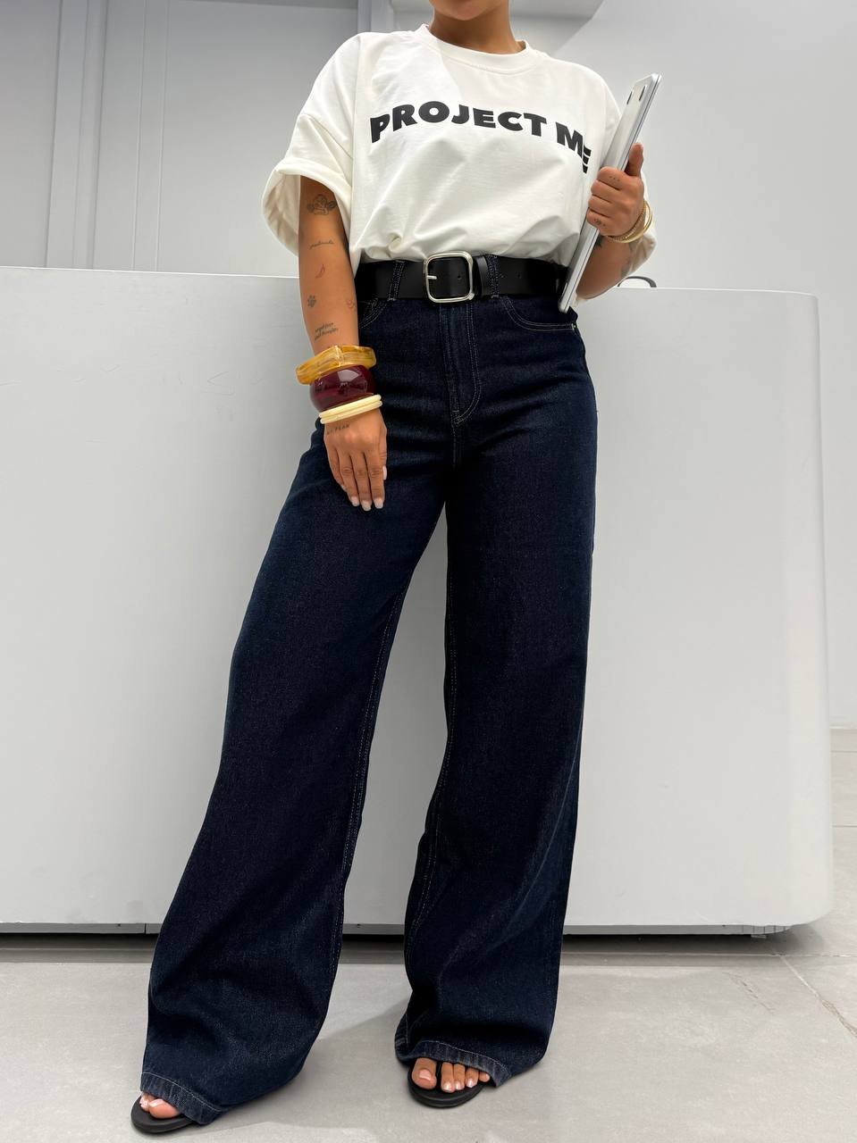 شلوار جین تیره نیم بگ DENIM PURE کد : ‌70725